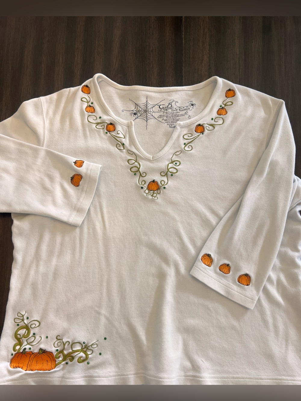 Fall Pumpkin Embroidered Blouse sz XL